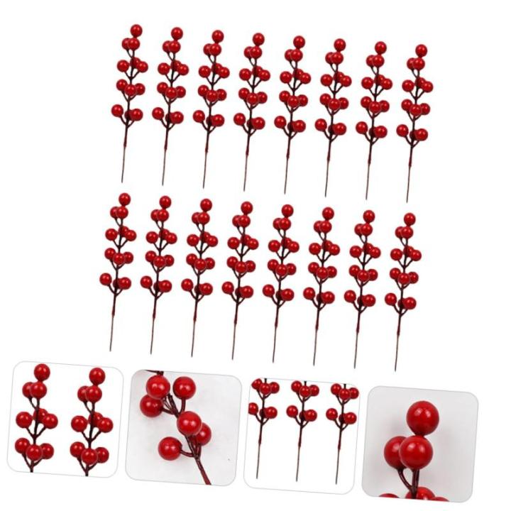 100 STK Simulation rote Fruchtgabel kunstpflanze künstliche Pflanzen Zweig der Stechpalme künstliche Beerenstiele Christbaumschmuck gefälschte Burgunder-Beerenpflücker Plastik
