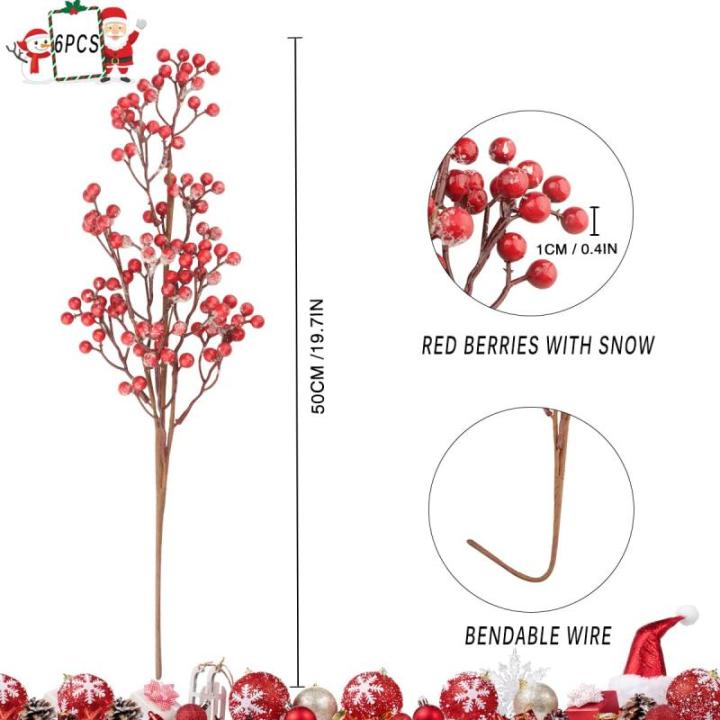 6 STÜCKE Weihnachten Rote Beeren, 50 cm Lange Künstliche Rote Beeren Burgunderrote Rote Beere Picks Stechpalme Beeren für Weihnachtsbaum Dekoration Handwerk Hochzeit Feiertage W