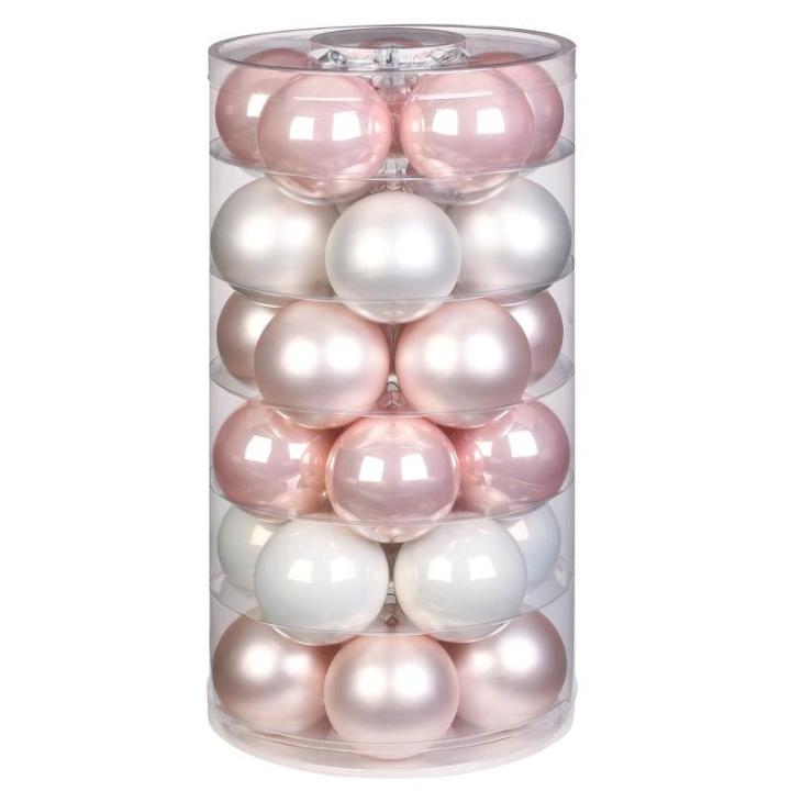 Inge Glas | mooie van glas | 30 ballen in doos | kerstboomversiering kerstboomversiering kerstboomballen 6cm Noble Rose | Roze White Gloss / Matt