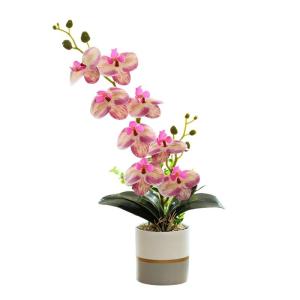Kunstgele tweetartige orchideeënbloem in pot, siliconen bloempot, phalaenopsis, 8-koppige phalaenopsis met bloempot, witte vlinder simulatiebloem (roze)