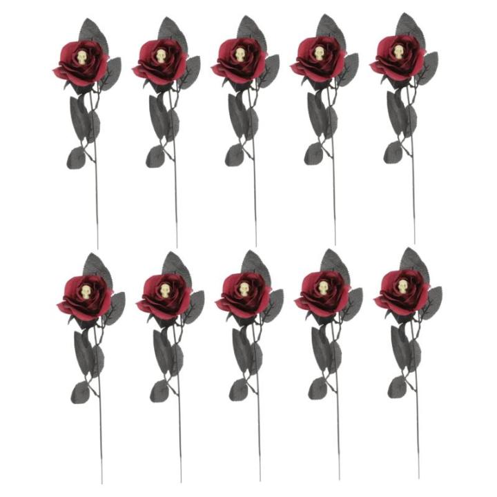 10st Schädel Stieg Halloween-Spielzeug Künstliche Rosen Halloween-blumendekor Halloween Tischdekoration Halloween-blumenstrauß Blumenstrauß Für Halloween Seidenrosenblume Plas