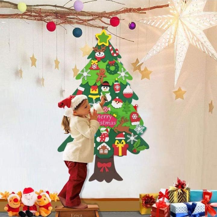 Vilten kerstboom, 10 m, doe-het-zelf vilten kerstboomset voor kinderen, kerstdecoratie, hangende decoratie met afneembare hangende ornamenten, vilten kerstboom voor thuis/deur/muur