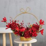 Kunstblumen Künstliche Pflanze, künstliche Pflanze, künstliche Seidenrose mit rundem Metallsockel für Büro, Zuhause, Küche, Garten, Festival-Dekoration für jeden Anlass