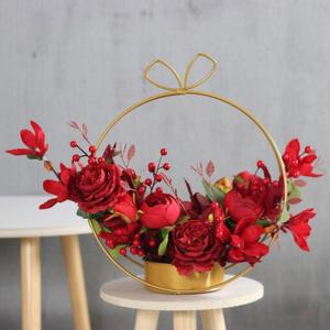 Kunstblumen Künstliche Pflanze, künstliche Pflanze, künstliche Seidenrose mit rundem Metallsockel für Büro, Zuhause, Küche, Garten, Festival-Dekoration für jeden Anlass
