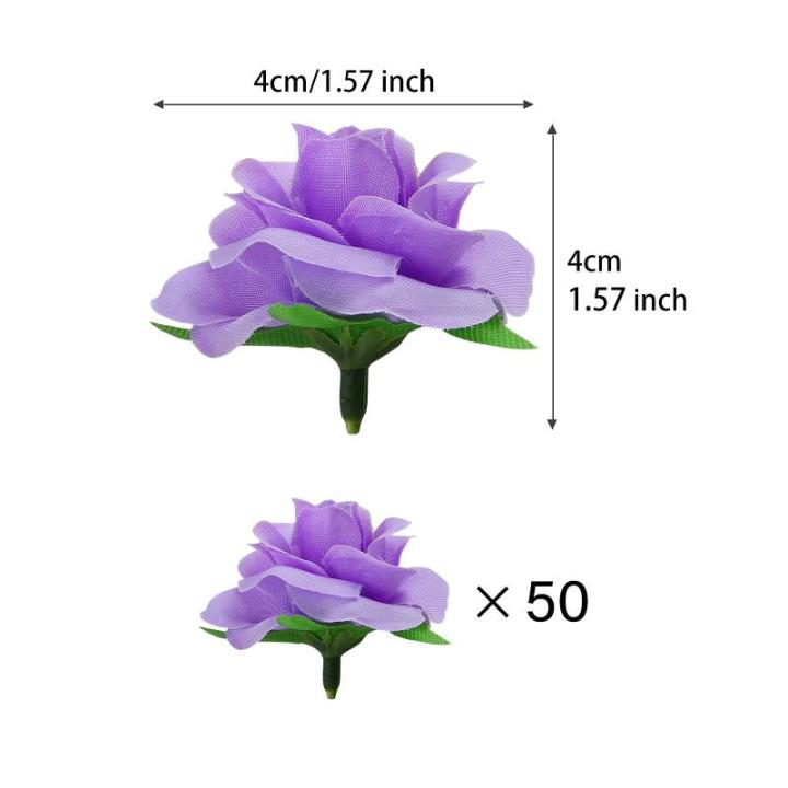 Kunstbloemkoppen, 50 stuks, kunstbloemen, rozen, voor bruiloft, feest, decoratie, doe-het-zelf (diameter 4 cm, paars)