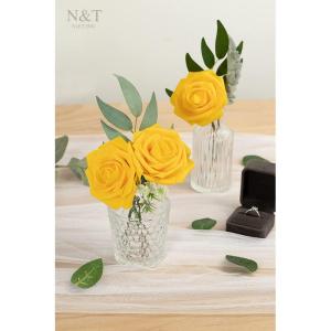 Kunstbloemen, rozen, 25 stuks rozen decoratie met stelen, kunstbloemen, herfstbloemen, bloemendecoratie voor doe-het-zelf, bruiloft, boeketten, bruid, thuis, herfstdecoratie, geel