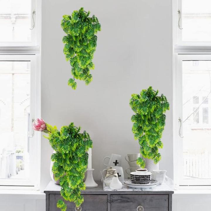 3 kunstmatige Monstera-bladeren, kunstmatige groene plantenbladeren, hangende bladeren voor binnen en buiten, thuis, tuin, poortdecoratie