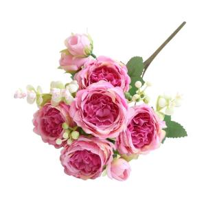 Simulation Blumenstrauß,Künstlicher Blumenstrauß Pfingstrose, 5er-Bouquet, echte Seidenblumen mit Stiel, cremefarbene Kunstblumen als Dekoration in großen Mengen(Rose Purple)