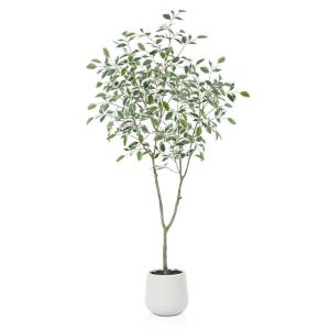Ficus Benjamina Kunstplant 150 cm, witte pot, nep tropische plastic , groot voor woondecoratie, slaapkamer, tuin (1 stuks)