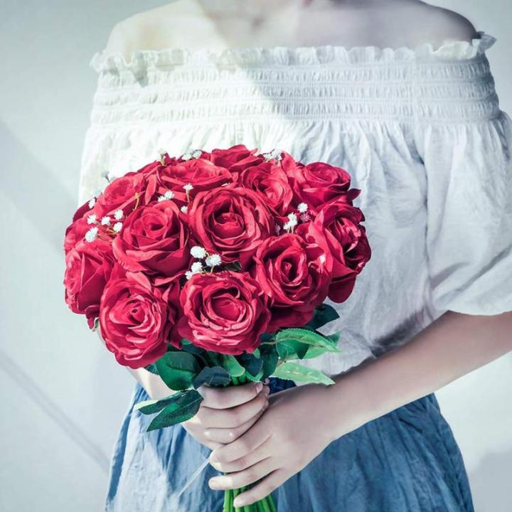 10 stuks kunstzijden rozen bloemen bruiloft boeketten (rood)