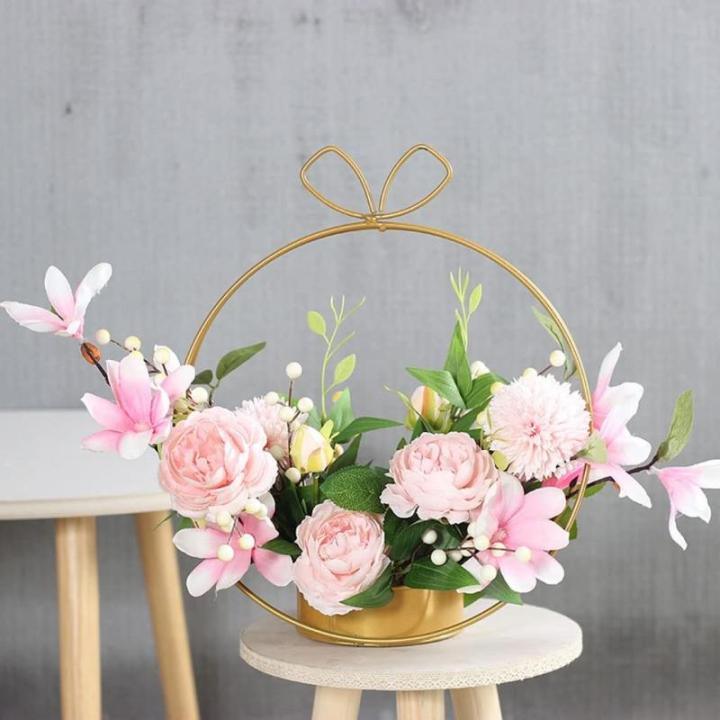 Kunstblumen Künstliche Pflanze, künstliche Pflanze, künstliche Seidenrose mit rundem Metallsockel für Büro, Zuhause, Küche, Garten, Festival-Dekoration für jeden Anlass
