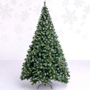 Weihnachtsbaum, 9,8 Fuß beflockter Schnee-Weihnachtsbaum, künstliche Weihnachtskiefern mit aufklappbarer Tannenzapfendekoration, unbeleuchtet, Metallständer for festliche Feiert