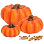 Pompoenset in fel oranje, herfstdecoratie, handgemaakte decoratieve pompoenen van klei voor binnen en buiten, weerbestendig en duurzaam, sierpompoenen, 3-delige set, perfecte Hallo