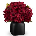 Kunstbloemen als echte kunstmatige hortensia, rode decoratieve bloemen met bessen, in zwarte keramische vaas, bloemstuk voor kantoor, woonkamer, badkamer, herfst, decoratie