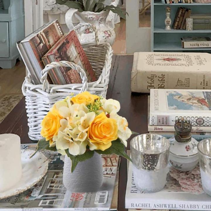 Kunstbloemen kunstboeket kunstplant bloemstukken set van 2 hortensia rozenboeket hoogte 30 cm decoratieve plant voor arrangementen feestdag tafel of bruiloft