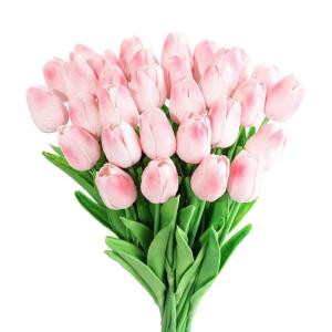 30 stuks kunstmatige tulpen bloemen nep tulpen boeket real touch bloemen voor decoratie (roze)