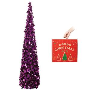 Kunstkerstboom met standaard, 1,5 m, opvouwbare pop-up kerstboom met pailletten voor Kerstmis, feestbenodigdheden, huisdecoratie, dieppaars