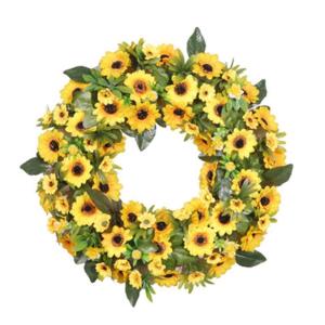 Sonnenblumen-Blumenkranz, handgefertigt, künstliche Girlande für die Wand vor der Tür, Hochzeit, Party, Heimdekoration