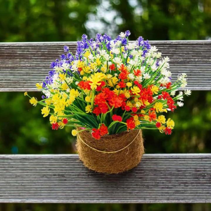 voor buiten, uv-bestendig, kunstplanten, bloemen in grote hoeveelheden voor het ophangen van plantenbakken, buiten, veranda, vaas, thuis, raamdecoratie, 8 bundels
