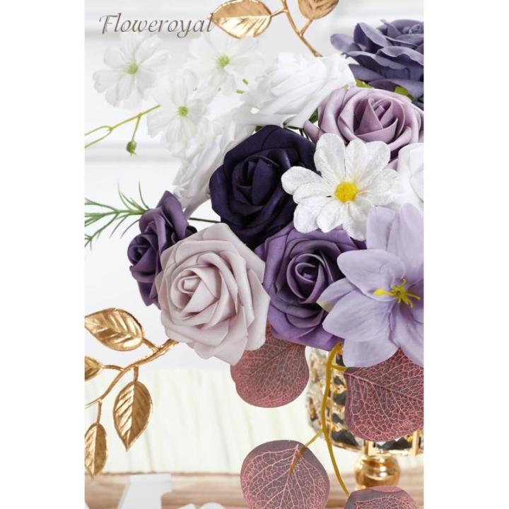 Kunstbloemen combo paarse bloemen mix zijden bloemen kunstrozen met stelen voor bruiloft bruidsboeketten, tafeldecoratie, babyshower, bloemstuk, woondecoraties