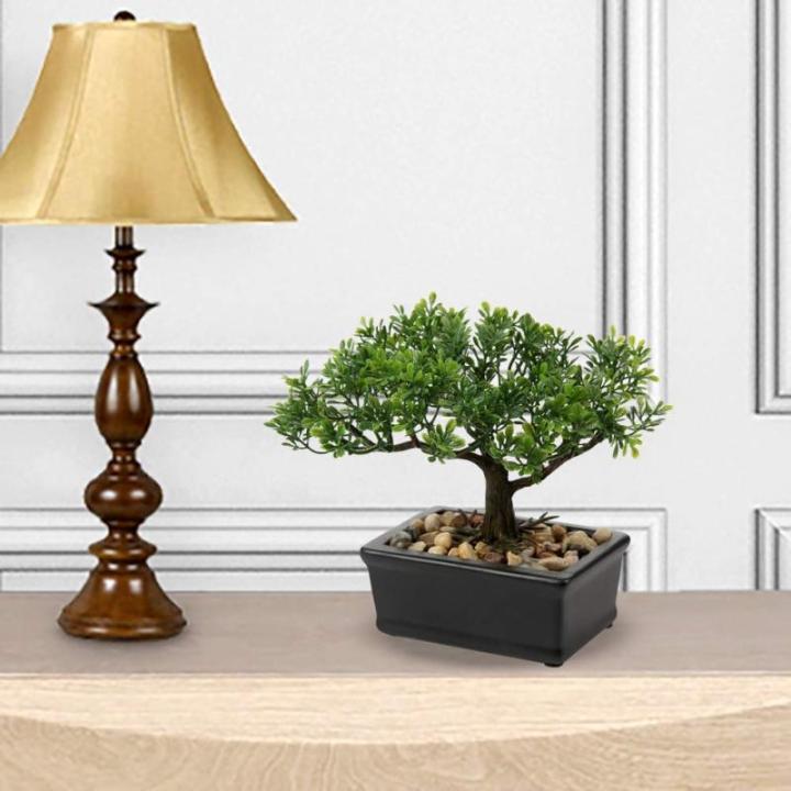 Kunstbonsai Natuurgetrouwe kunstplant, kunstboom, bonsai, ceder, grenen, podocarpus, plastic plant, kunstplant met keramische pot in zwart, voor badkamerdecoratie, desktop, kantoor