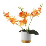 Künstliche Blume, Phalaenopsis-Bonsai-Dekoration, künstliche Orchidee, lebensechte künstliche Blume, Display in Weißgold-Topf (orange)
