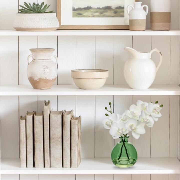 2 stuks kunstorchideeën, wit met groene glazen vaas, kunstplant, decoratie, orchideeën, kunstbloemen in vaas met echte touch, kunstorchideeën, kunstmatige bonsai voor hotel, woo