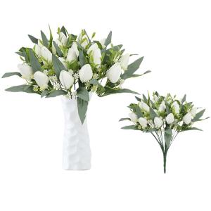 Fake Blumen Künstliche Blume Tulpen Decor Kunstblumen Sehr Echt Plastikblumen Tulpe Gefälschte Blumen Weiß für Hochzeitszimmer Home Wohnzimmer Büro Hotel Küche 1801