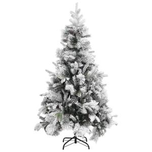Weihnachtsbaum mit Schnee Künstlicher Weihnachtsbaum mit Tannenzapfen Hoher Weihnachtsbaum mit Ständer Grüne Schneespitze 195 x 95 cm