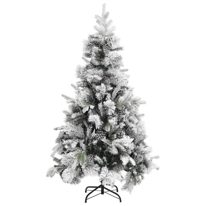 Weihnachtsbaum mit Schnee Künstlicher Weihnachtsbaum mit Tannenzapfen Hoher Weihnachtsbaum mit Ständer Grüne Schneespitze 195 x 95 cm