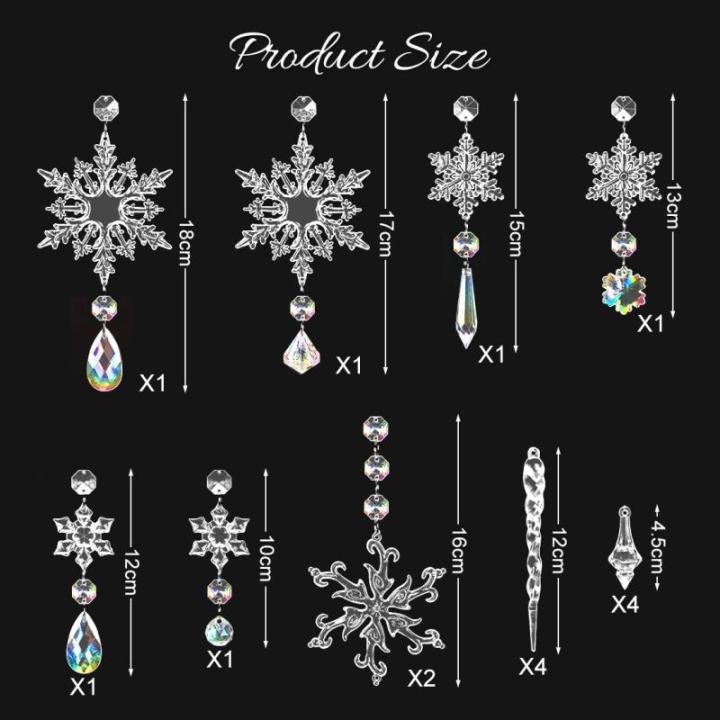 16 stuks kerstdecoratie, sneeuwvlokken, ijspegel, kerstboomversiering, kristallen decoraties, kerstboomversiering, sneeuwvlokken, decoratie, acryl, kerstboomdecoratieset