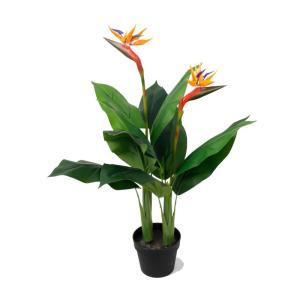 Strelitzie MN-KP-2209 Paradijsvogelbloem, kunstplant, kunstplant, decoratie, in zwarte pot, zeer realistisch, groen (90 cm)