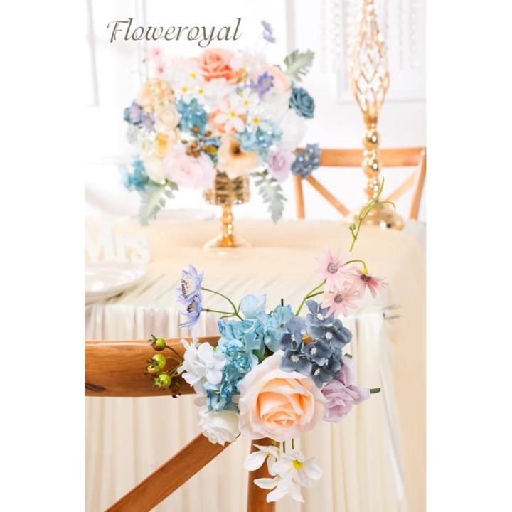 Künstliche Blumen Combo Fee Blau Blumen Mix Seidenblumen Gefälschte Rosen mit Stielen für DIY Hochzeit Brautsträuße Babyparty Blumenarrangement Tischaufsätze Heimdekorationen