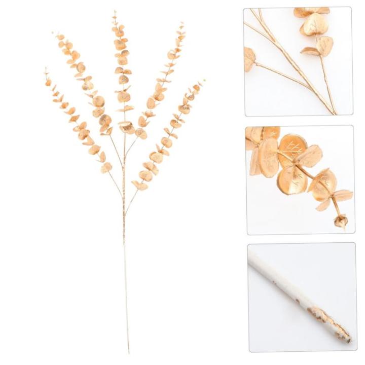 4 Stück Simulierter Ginkgo Biloba Eukalyptus-stamm Dekoration Für Hochzeitsfeiern Künstliche Eukalyptus-Picks Künstlicher Pflanzenschmuck Eukalyptuszweig Vasendekore Eisen Gold