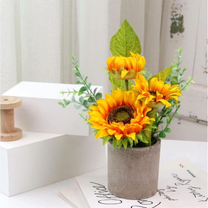 2 stuks kunstzonnebloemen in pot, in pot, tafeldecoratie, kunstplant voor bruiloftsfeestdecoratie