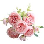 Simulation Blumenstrauß,Künstlicher Blumenstrauß Pfingstrose, 5er-Bouquet, echte Seidenblumen mit Stiel, cremefarbene Kunstblumen als Dekoration in großen Mengen(Dark Pink)