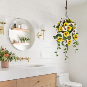 Pansy Kunstbloemen als echte viooltjes, hangende planten, kunstbloemen, Pansy met hanglamp, hoogte 70 cm, kamerplant, struik, decoratieve plant, groene plant