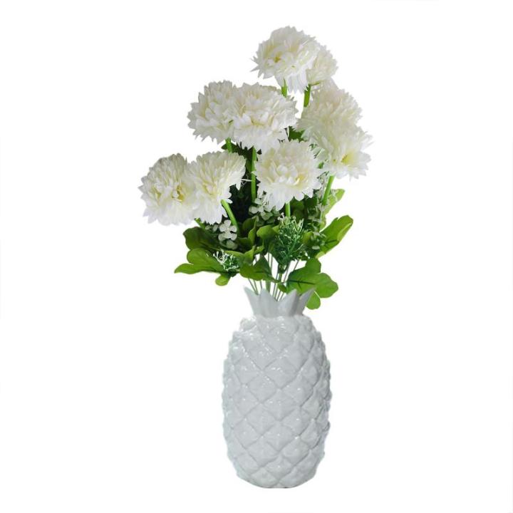 Kunstblumen Seide Pompon-Chrysantheme Künstliche Innen Weiß Seidenblumen Dekoration für Haus Geschenk