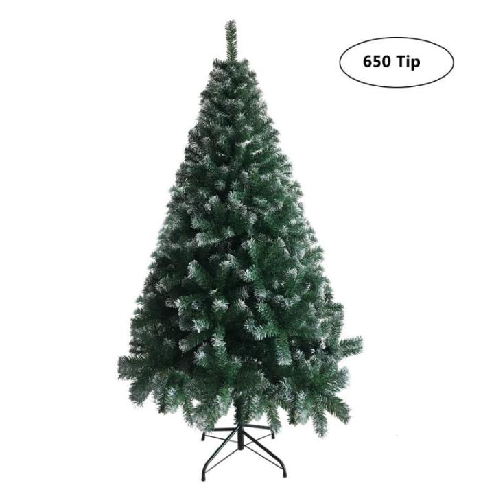 Fuß großer, mit weißem Schnee bestäubter Weihnachtsbaum, künstlicher Weihnachtsbaum mit Scharnier, 650 Zweigen und Schneespitze und faltbarem Metallständer, weißer künstlic