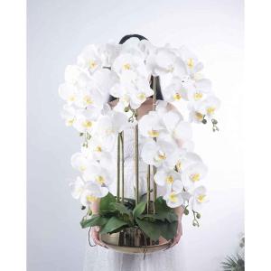 Kunstblumen Künstliche Blumen mit Vasen, realistische weiße Orchideen, PU-Phalaenopsis-Arrangement, Tischdekoration für Hochzeit, Party für jeden Anlass