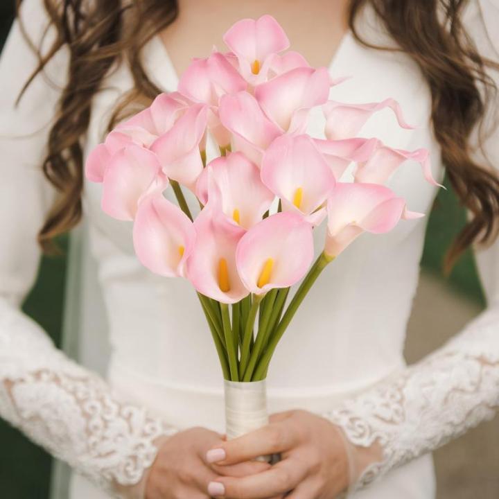 20 stks Fake Calla Lelie Roze & Wit Faux Bloemen Boeket met Stengels Latex Calla Lelie Decoratieve voor Bruids Bruiloft Thuis Party Kantoor Bloemstuk