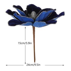 große Glitzer-Weihnachtsblumen, 6 Stück, künstliche Magnolien-Blumen, Samt, gefaltet, Weihnachtsbaum, Blumen, Dekorationen, Weihnachtsbaum, Neujahr Home Ornamente (Blau)