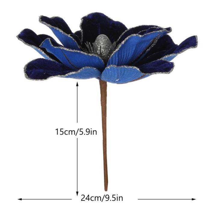 große Glitzer-Weihnachtsblumen, 6 Stück, künstliche Magnolien-Blumen, Samt, gefaltet, Weihnachtsbaum, Blumen, Dekorationen, Weihnachtsbaum, Neujahr Home Ornamente (Blau)