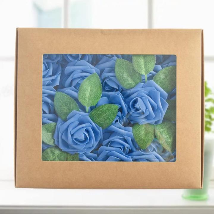 Kunstroos, van schuim met stengel voor thuisdecoratie, bruidsboeketten, feesten, tafelversiering, jubilea, 25 stuks, koningsblauw