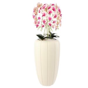 Kunstorchidee, cascade, bloemenboeket, crèmerosa in pot, crème, 125 cm hoog, rubberen bloemen, 5 scheuten, decoratie voor thuiskantoor