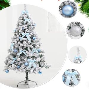Leichter künstlicher Weihnachtsbaum, beflockter Schnee mit Ornamenten, Metallbeinen, Glasfaser-Baum, klassisch für Dekorationen im Innenbereich, 9,8 Fuß, modisch，A-6Ft(180CM)