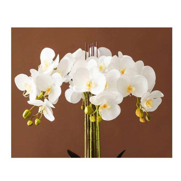 Kunstblumen Phalaenopsis-Blumenarrangement, künstliche Pflanzen und vergoldetes Keramikvasen-Set, simulierte Blumen-Tischdekoration für jeden Anlass