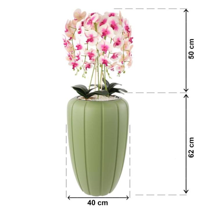 Kunstorchidee cascade boeket crèmerosa in pot, groen, 112 cm hoog, rubberen bloemen, 5 scheuten, decoratie voor thuiskantoor