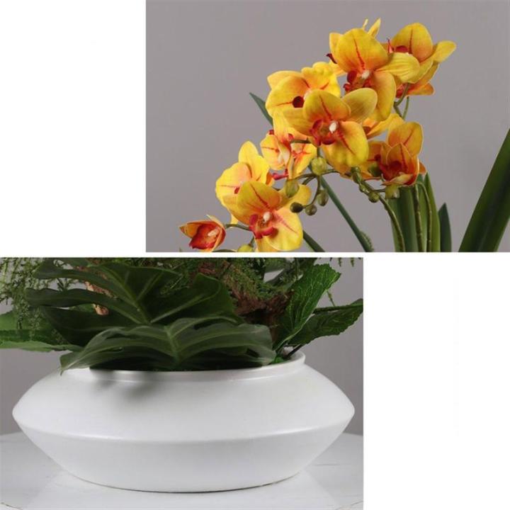Kunstblumen Künstlicher Schmetterlings-Orchideen-Bonsai in Keramikvase – handgefertigter chinesischer klassischer Stil, Elegante Wohnzimmer- und Bürodekoration für jeden Anlas