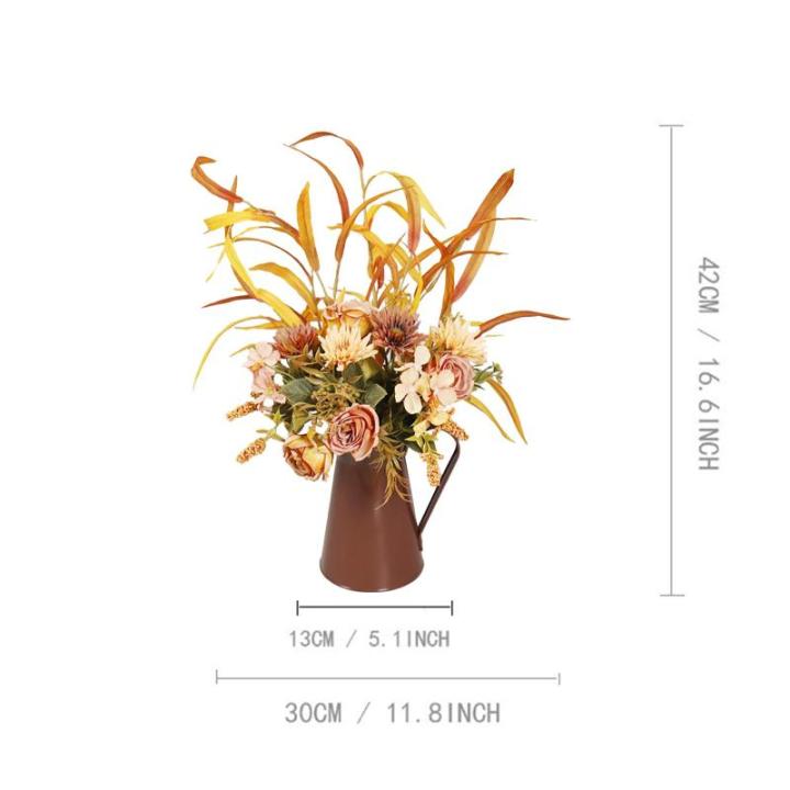 16,6 Zoll Künstlicher Blumentopf, Seidenblumen, Künstliche Blumen mit Metalltopf, Künstliche Rosensträuße mit Vase für Heimbüro-Desktop-Dekoration (Orange) (A)